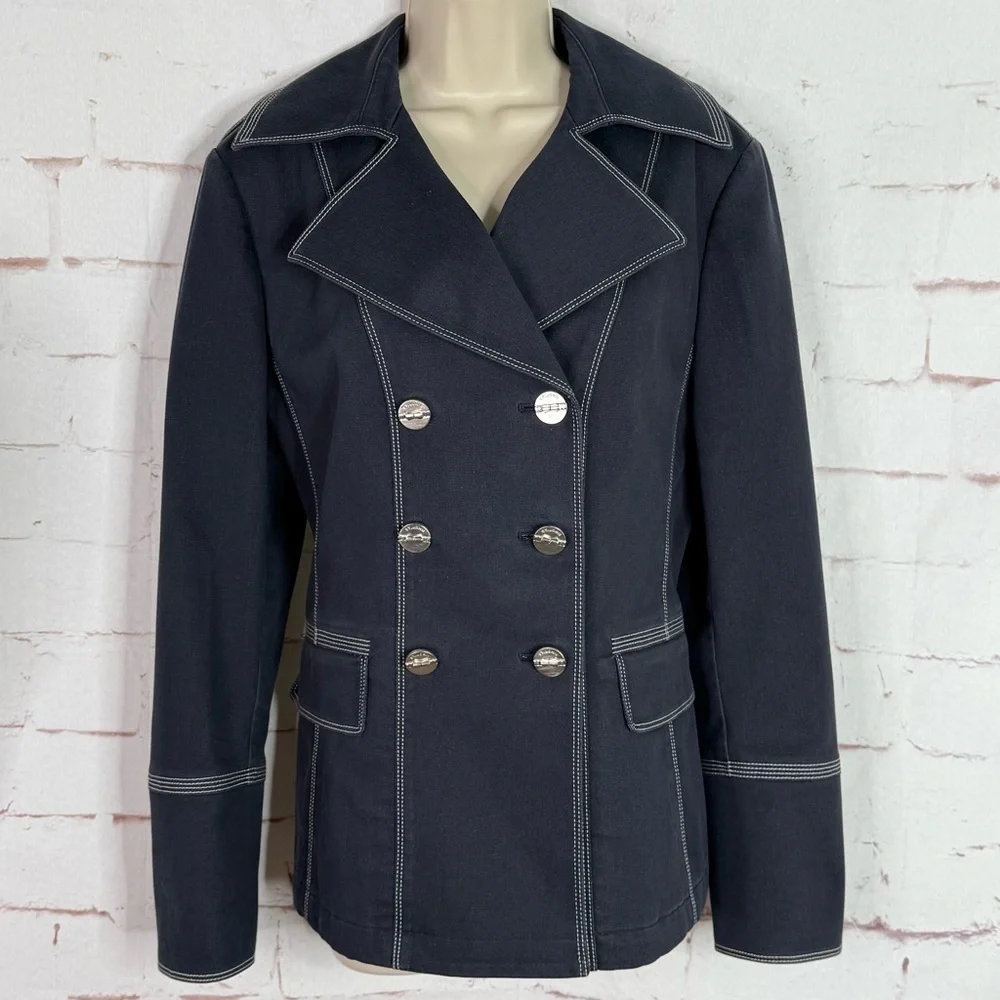 ST. JOHN Sport M Nautical Double Breasted Navy Cotton Blend Medium Blazer - Picture 6 of 15